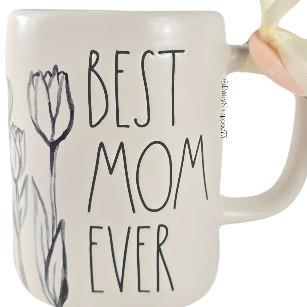 Rae Dunn "Best Mom Ever" Floral Watercolor Ceramic Coffee Mug